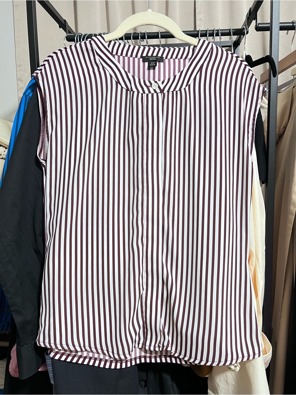 Ann Taylor Petite Striped Shell in Burgundy and White